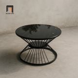  Bàn sofa mặt kính tròn đen 60cm BTPK2 Jawli cho nhà nhỏ 