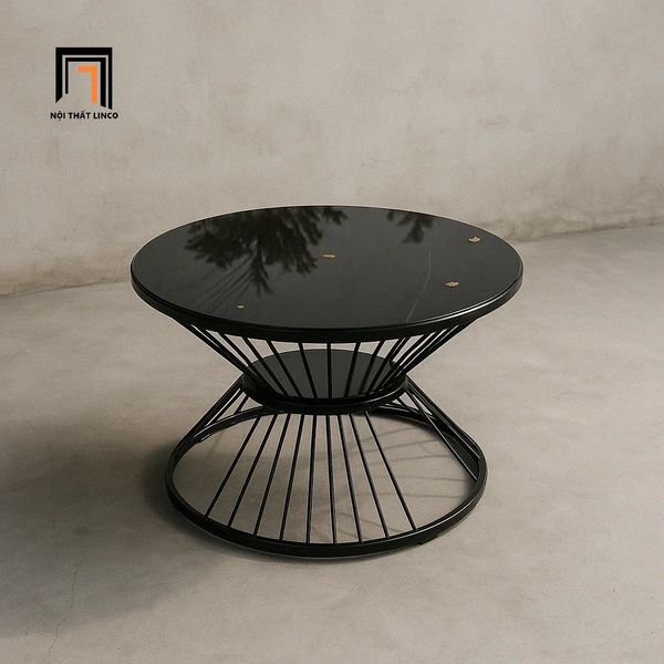 bàn sofa mặt kính tròn đen 60cm