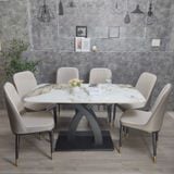  Bộ bàn ăn 6 ghế da Pu xám 1-BAD6-G2-B2 phòng bếp lớn 