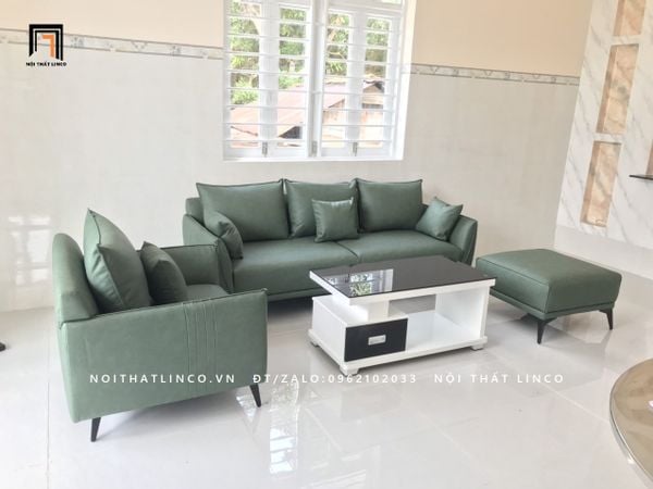 ghế sofa băng da giả màu xanh army