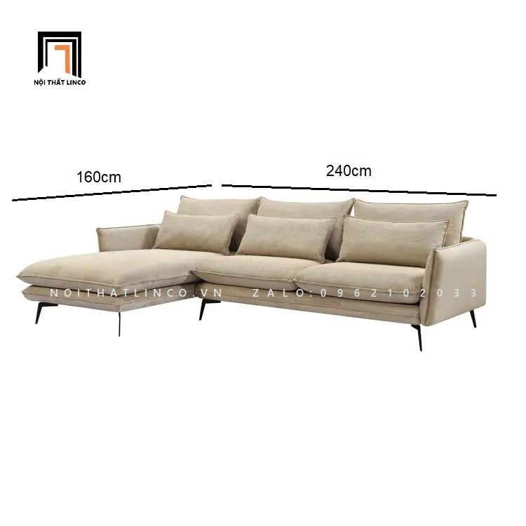  Bộ ghế sofa góc L 2m4 x 1m6 GT33-Heemor vải nhung nỉ đẹp 