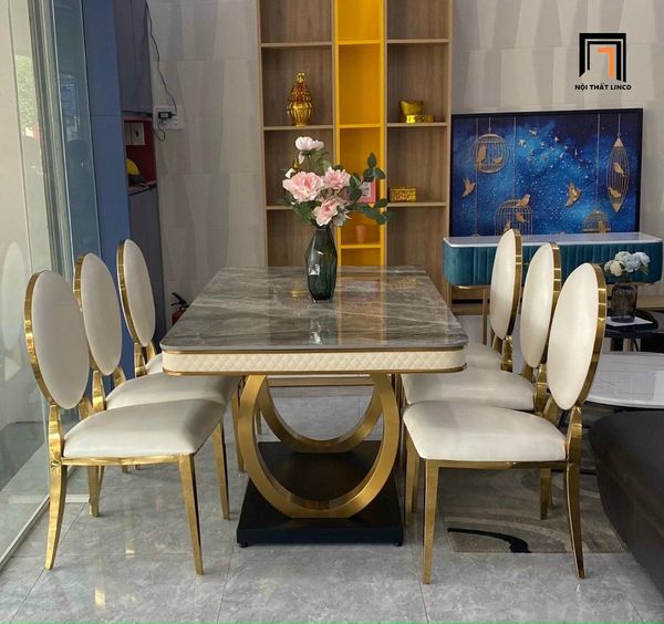 set bàn ăn 6 ghế tân cổ điển nhà bếp