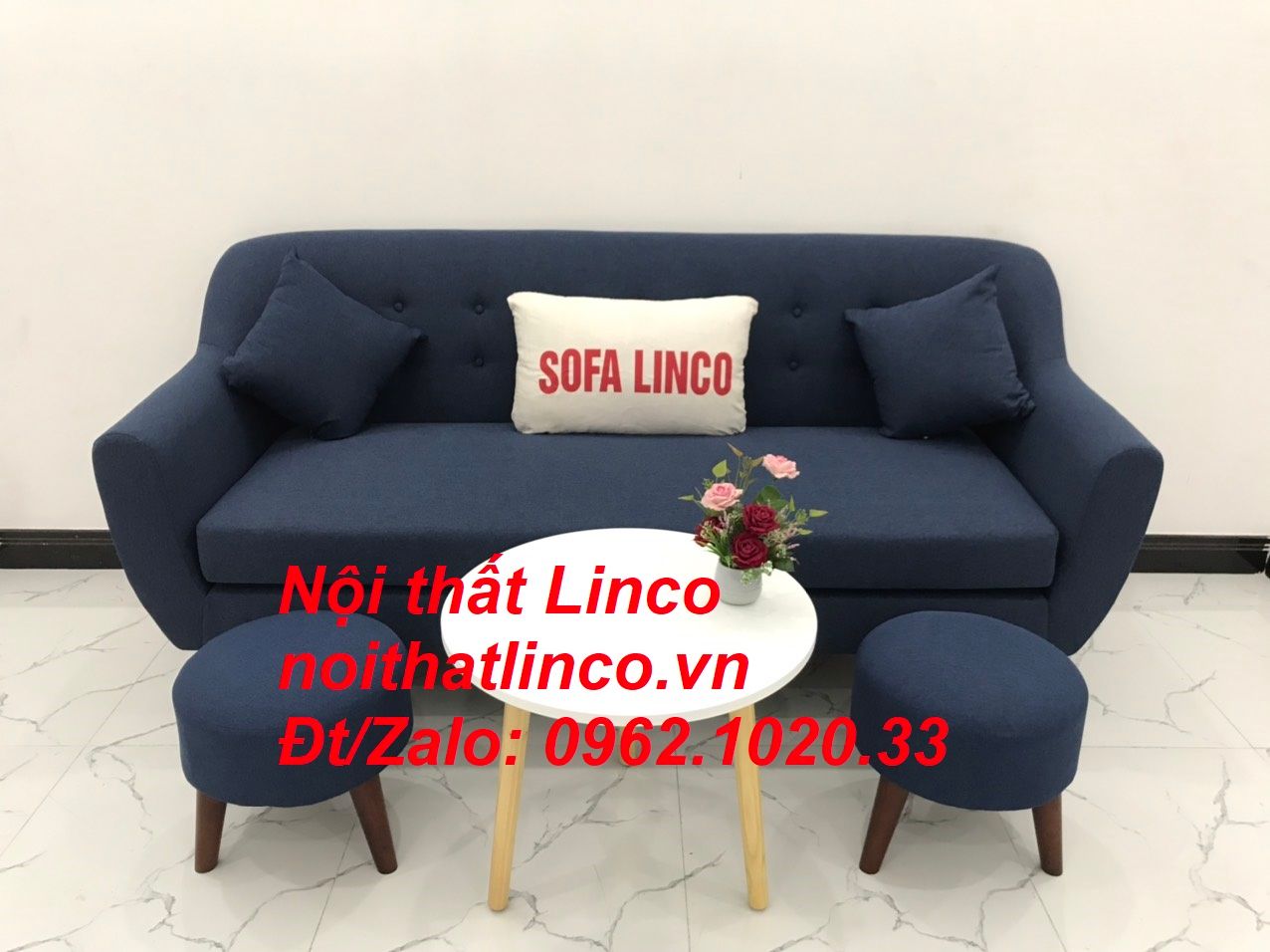  Bộ bàn ghế salon sofa băng xanh dương đậm đen Nội thất Linco Sài Gòn 