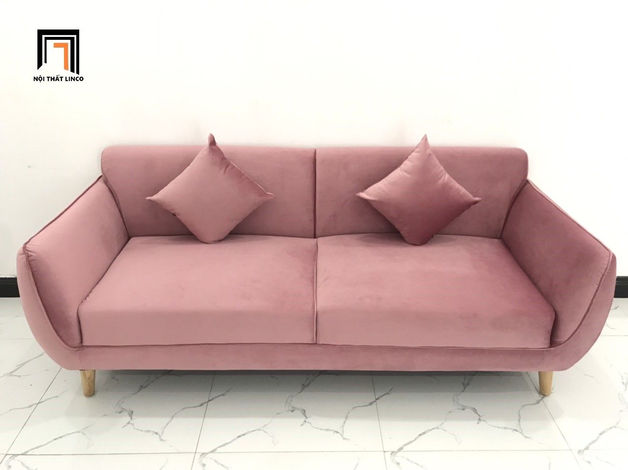  Mẫu sofa băng văng dài 1m9 giá rẻ BB màu hồng phấn vải nhung 