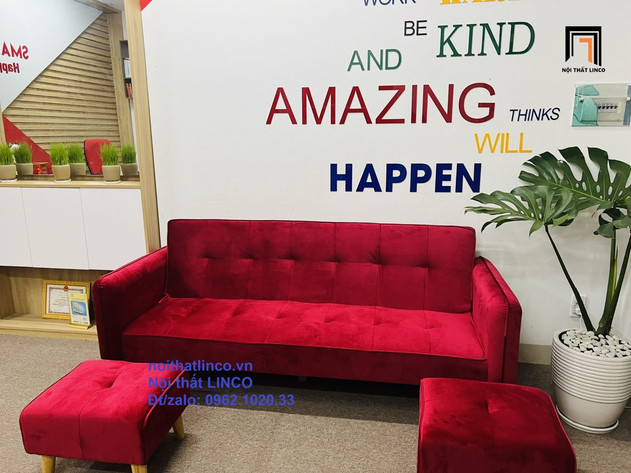  Bộ ghế sofa giường đa năng 2m màu đỏ vải nhung giá rẻ 