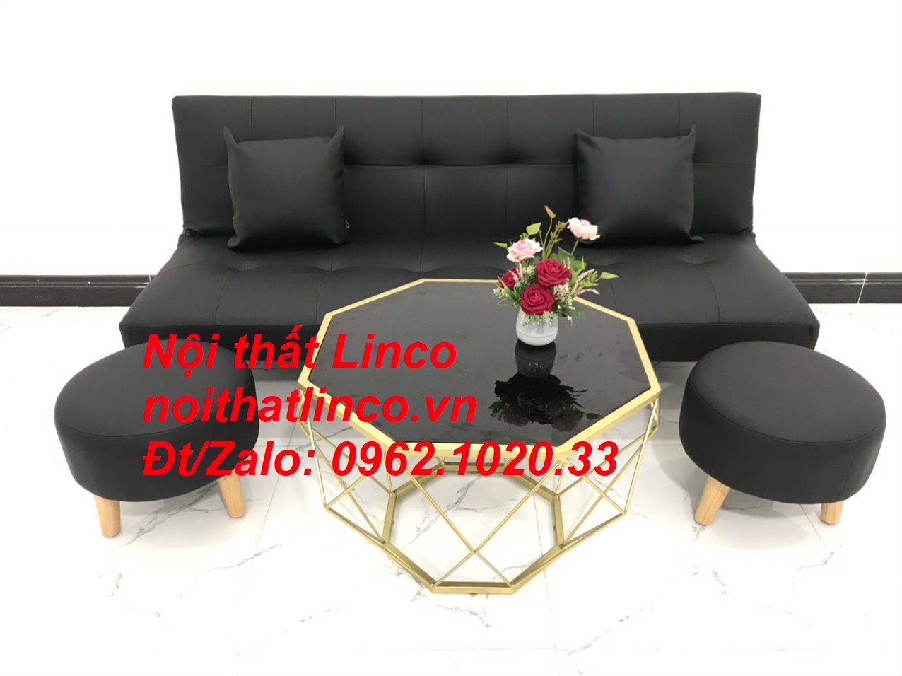  Bộ bàn ghế sofa bed, sofa giường simili đen giá rẻ 1m72 