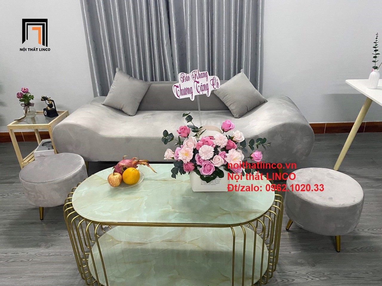  Bộ ghế sofa văng băng thuyền SFT dài 2m xám lông chuột nhỏ 