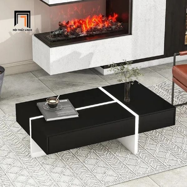 bàn sofa phòng khách ván gỗ đen trắng