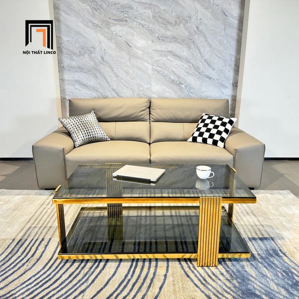 bàn trà phòng khách mặt kính 2 tầng