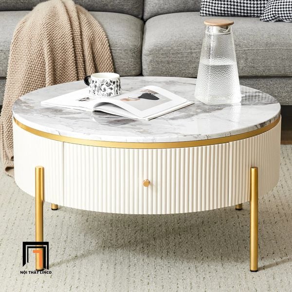 bàn trà mặt đá tròn hộc kéo nhỏ