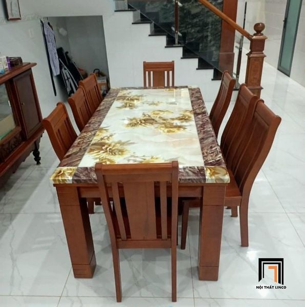 bộ bàn ăn mặt đá 8 ghế