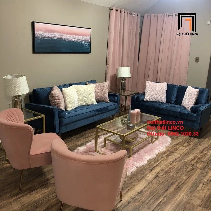  Bộ ghế sofa phòng khách PK1 Clovis vải nhung sang trọng 