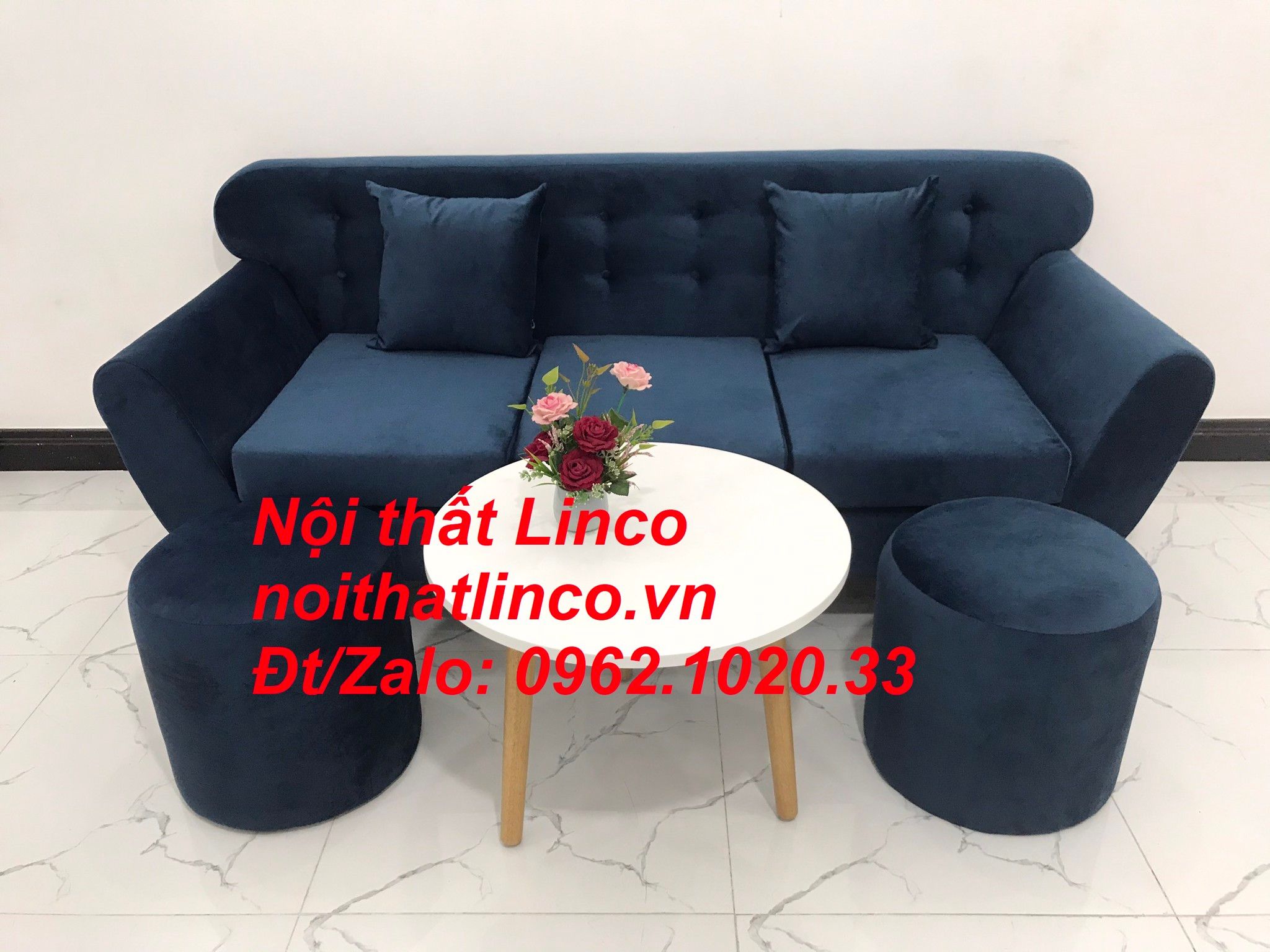  Bộ ghế sofa băng vải nhung BTC dài 1m9 xanh dương đen đậm 