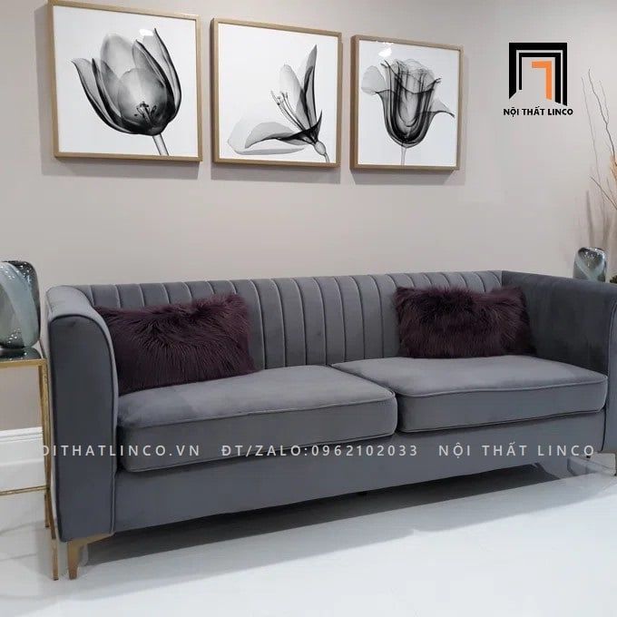  Ghế sofa băng hiện đại BT68 Herbert vải nhung chân inox 