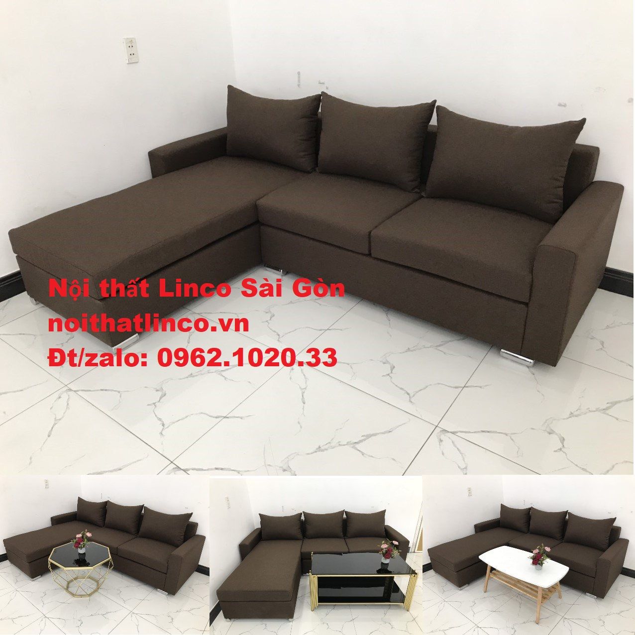  Bộ ghế sofa góc giá rẻ salon góc L Nâu cafe đen đậm sopha phòng khách đẹp hiện đại Nội thất Linco Tphcm Sài Gòn 