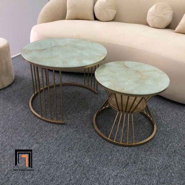 cặp bàn đôi sofa kính giả đá