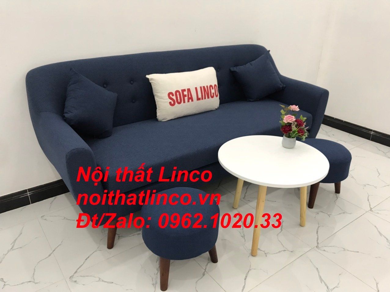  Bộ bàn ghế salon sofa băng xanh dương đậm đen Nội thất Linco Sài Gòn 