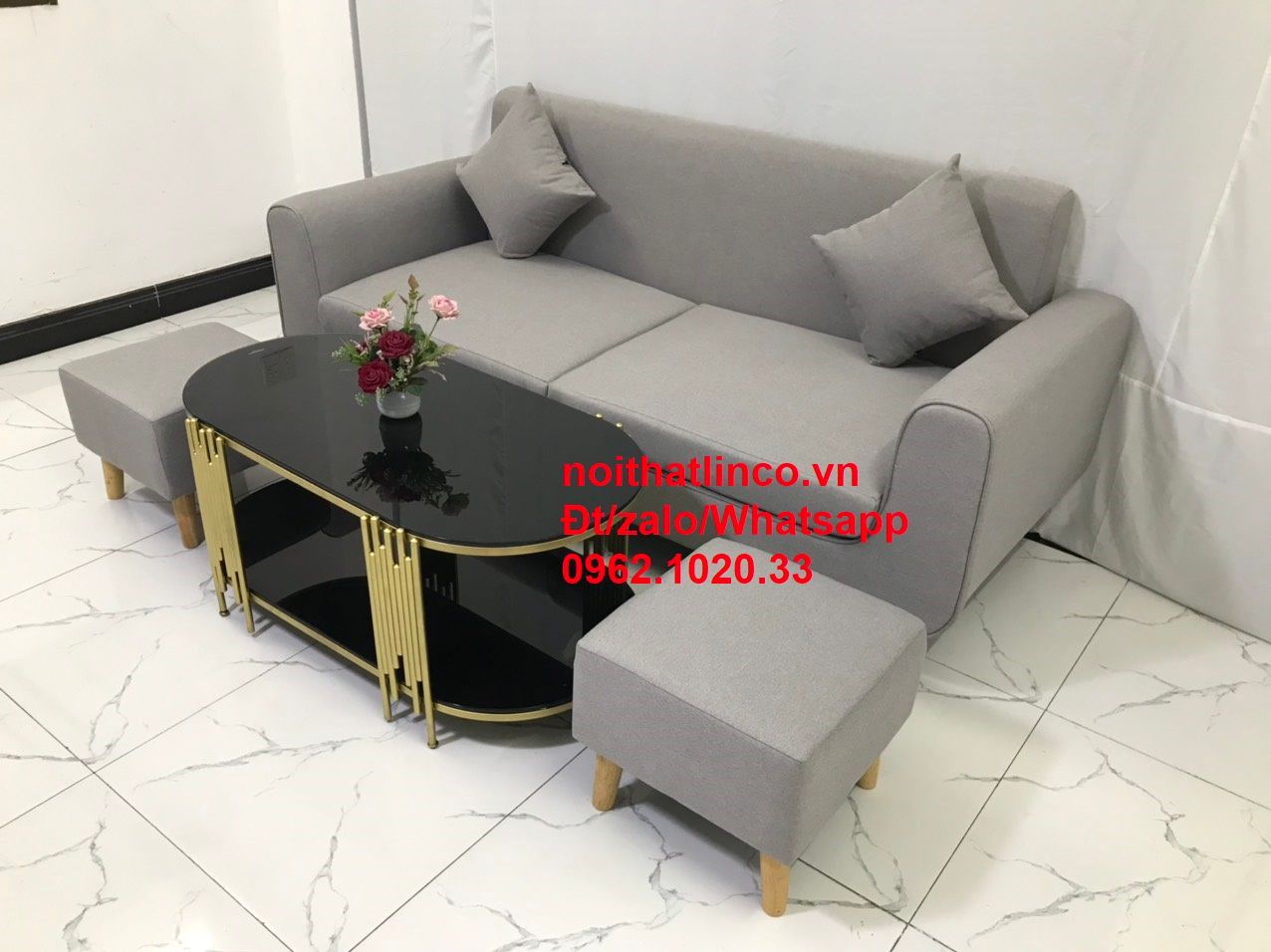  Bộ bàn ghế salon sofa băng xám ghi trắng giá rẻ đẹp dài 1m9 