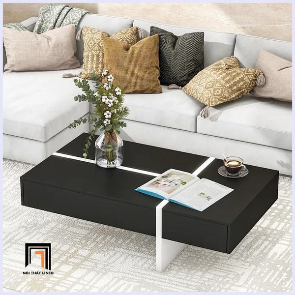 bàn sofa phòng khách ván gỗ đen trắng