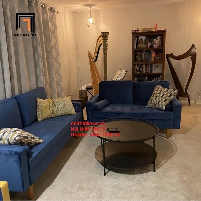  Bộ ghế sofa phòng khách PK1 Clovis vải nhung sang trọng 