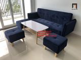  Bộ ghế sofa băng giường nằm xanh dương đậm vải nhung dài 2m 