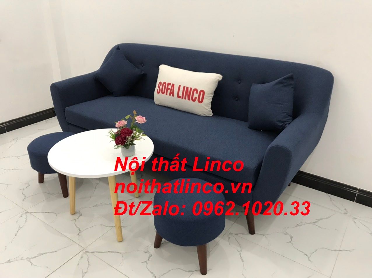  Bộ bàn ghế salon sofa băng xanh dương đậm đen Nội thất Linco Sài Gòn 