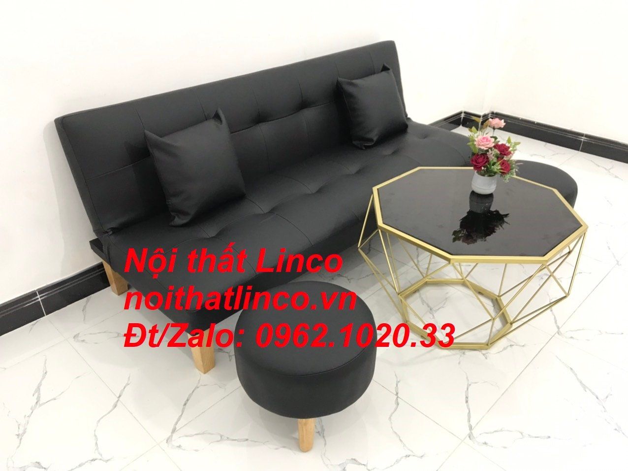  Bộ bàn ghế sofa bed, sofa giường simili đen giá rẻ 1m72 