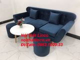  Bộ ghế sofa băng vải nhung xanh dương đen đậm | Sopha văng Linco Tphcm 