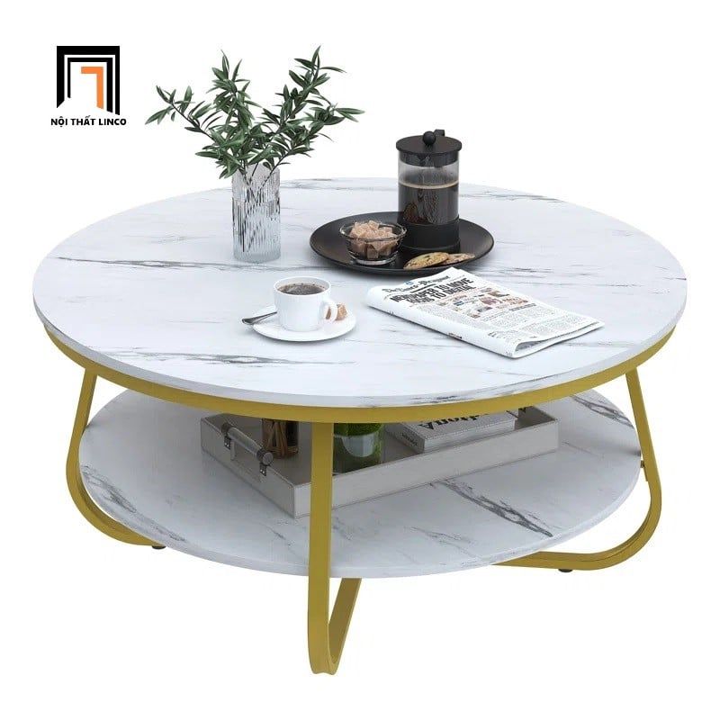  Bàn trà phòng khách mặt đá 2 tầng BSF13 Octagon mặt 70cm 