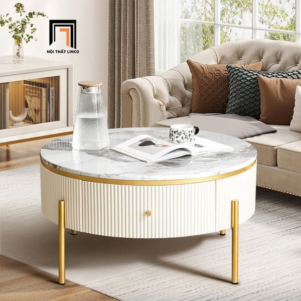 bàn trà mặt đá tròn hộc kéo nhỏ