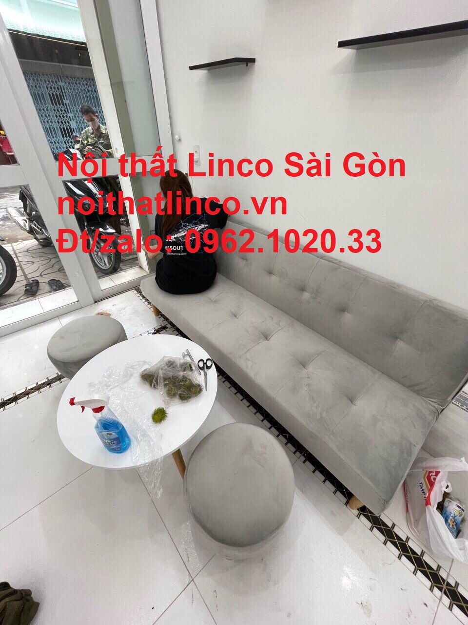  Bộ ghế sofa giường nằm mini giá rẻ | salong màu xám lông chuột đẹp | Nội thất Linco Sài Gòn 