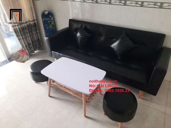 bộ ghế sofa giường dài 2m simili đen