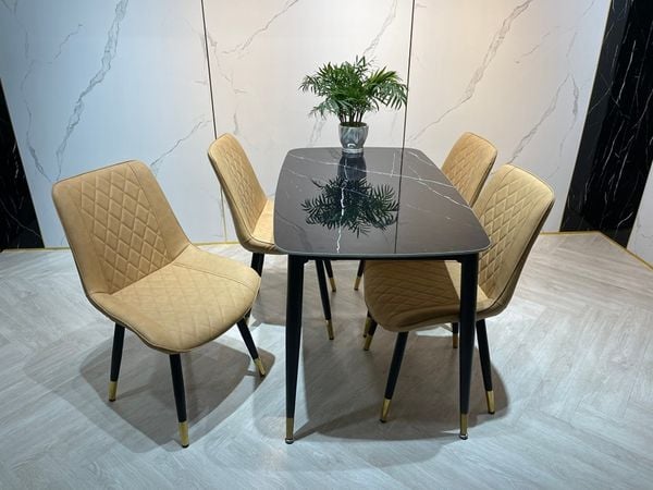 bộ bàn ăn 4 ghế dài 1m2 mặt đá