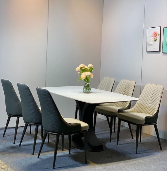 bộ bàn ăn đá 6 ghế phòng bếp hiện đại