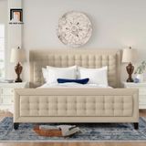  Giường ngủ vải nỉ GN25 Kaster màu trắng kem giật nút xinh xắn 