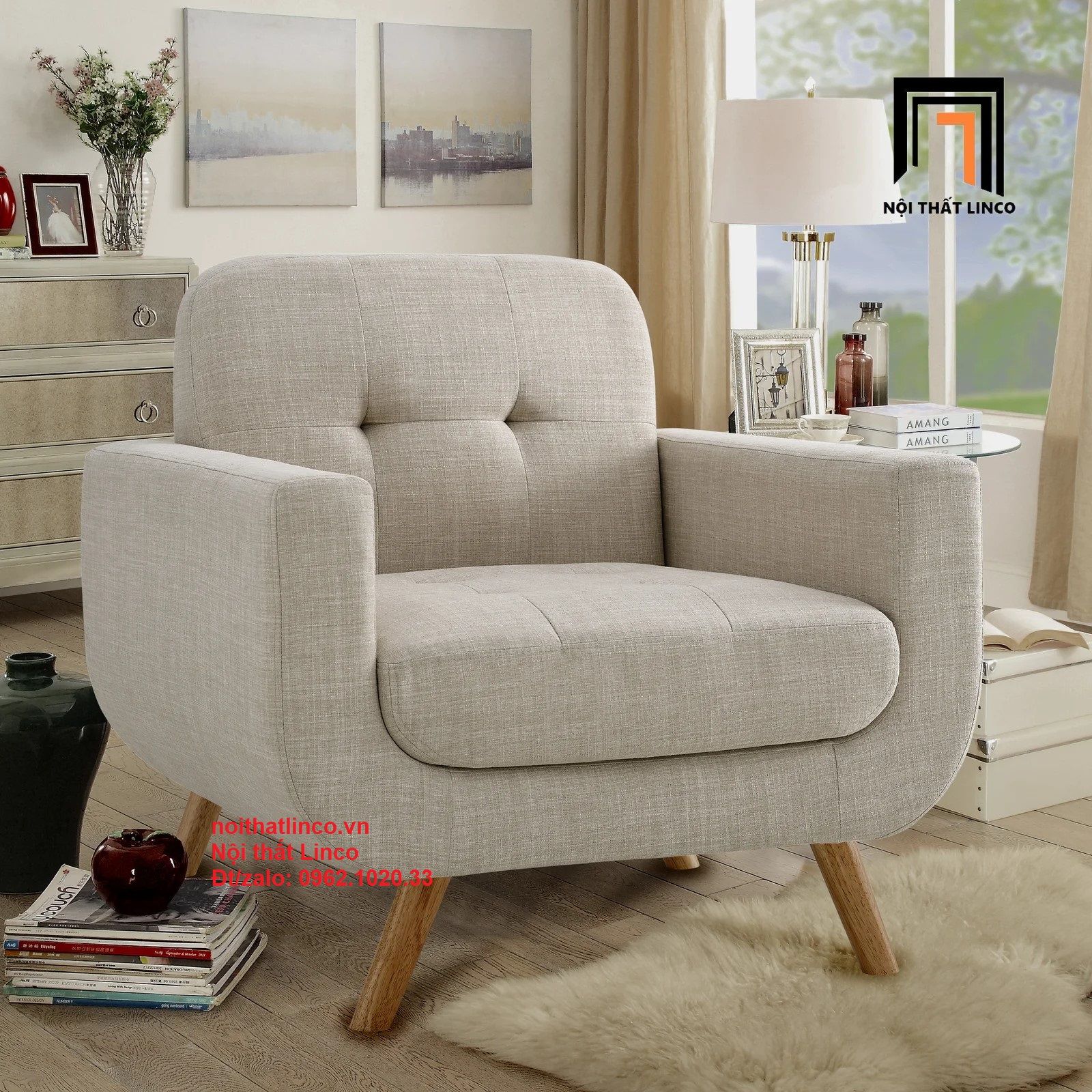  Ghế sofa 1 chỗ ngồi DT15 Juliana ngồi đọc sách 