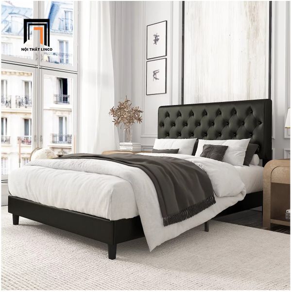 giường ngủ da công nghiệp màu đen