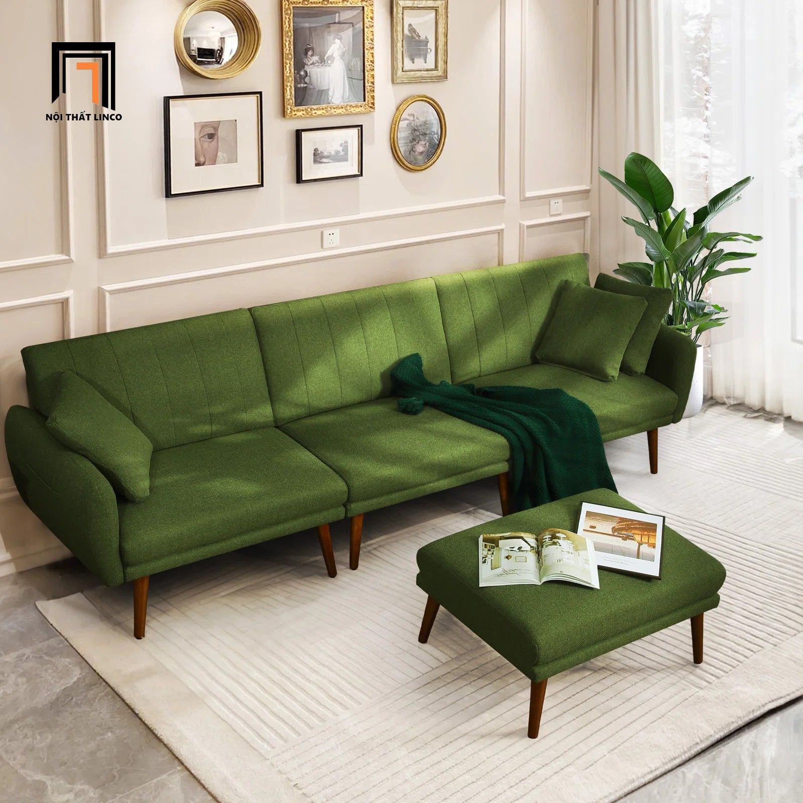  Ghế sofa giường nhiều ghế ghép lại GB72 Kelisha dài 2m6 xanh lá 