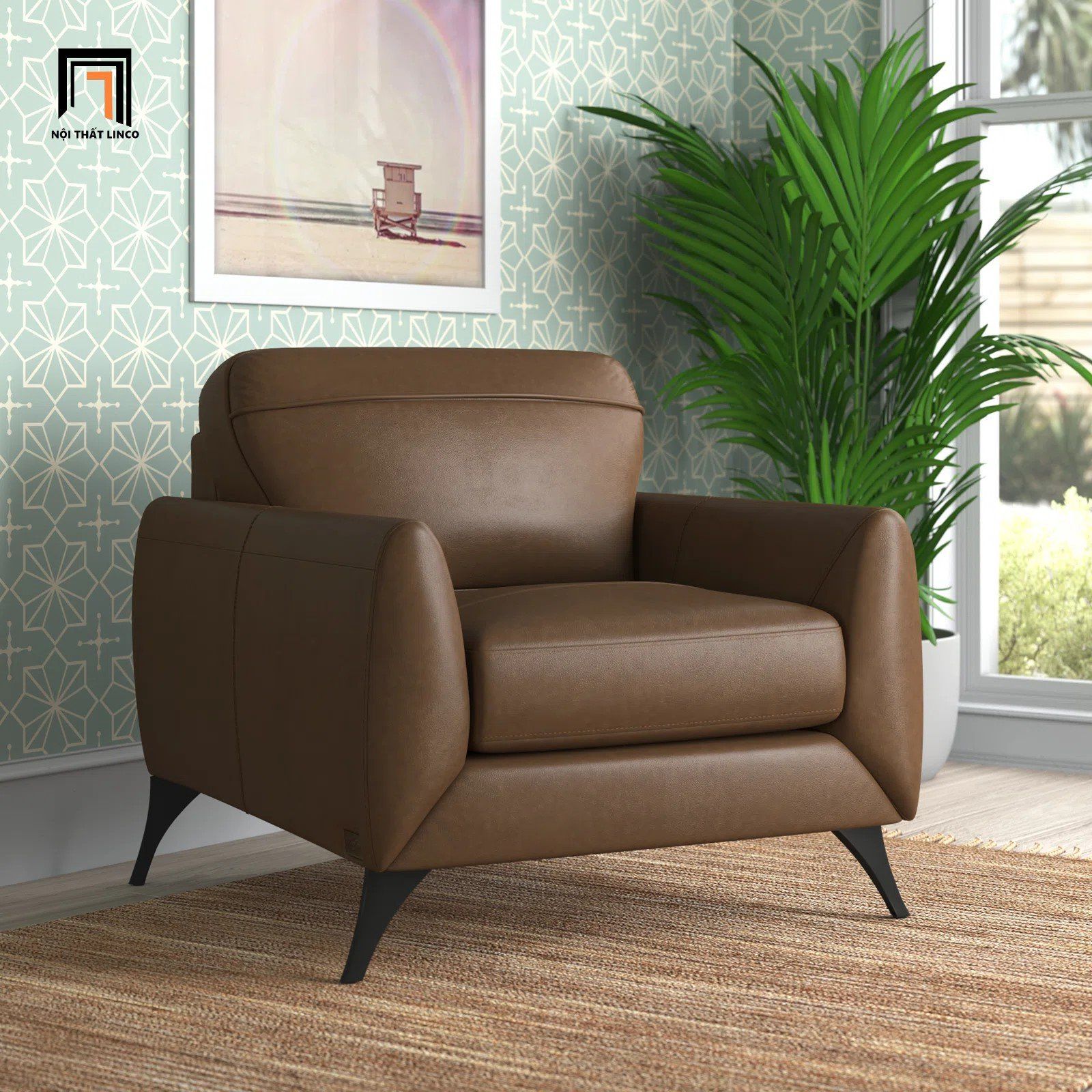  Ghế sofa đơn hiện đại DT48 Ahmara da công nghiệp màu nâu 