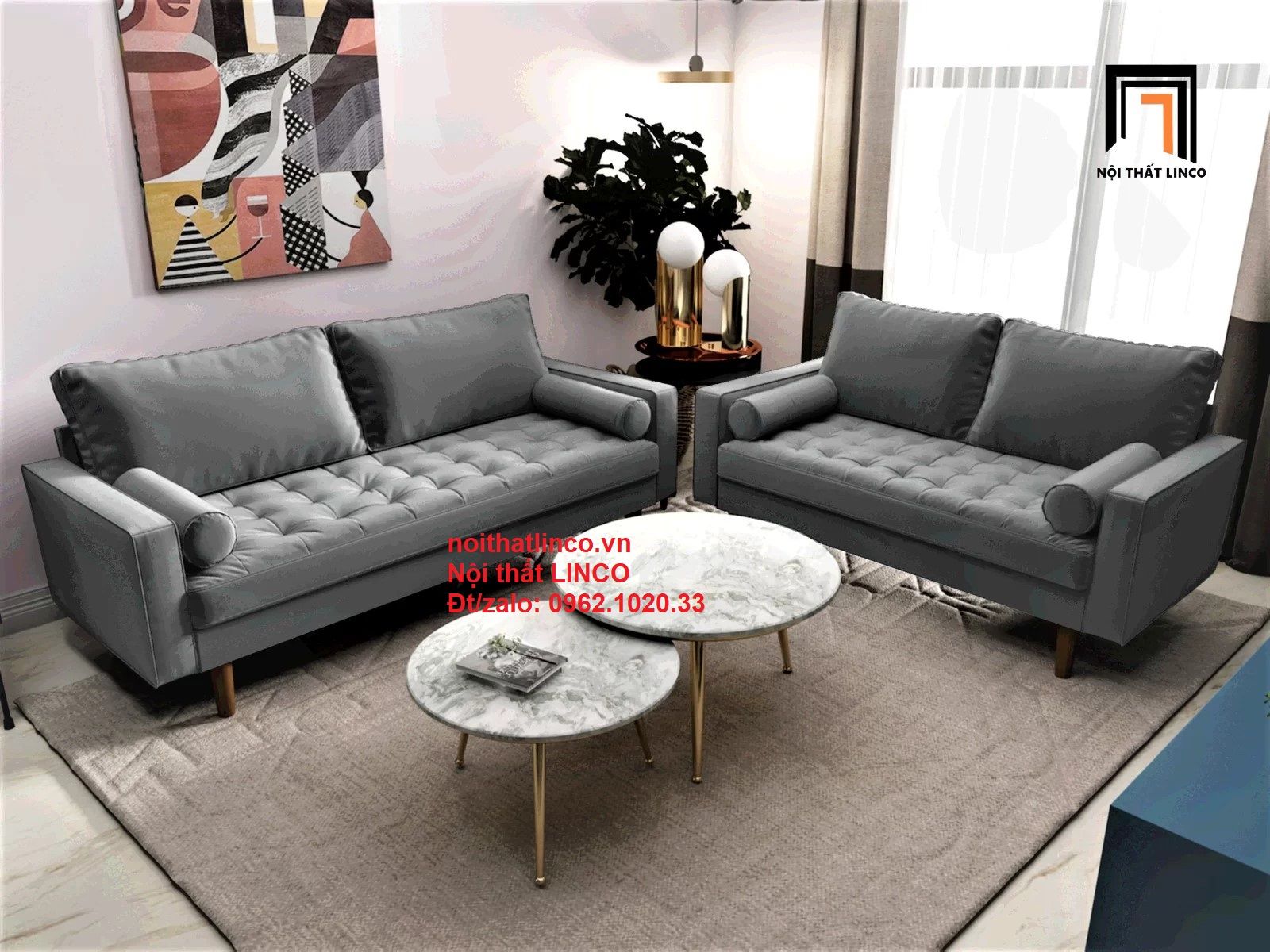  Bộ ghế sofa phòng khách PK1 Clovis vải nhung sang trọng 