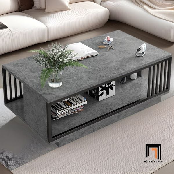 bàn sofa chữ nhật mặt đá xám