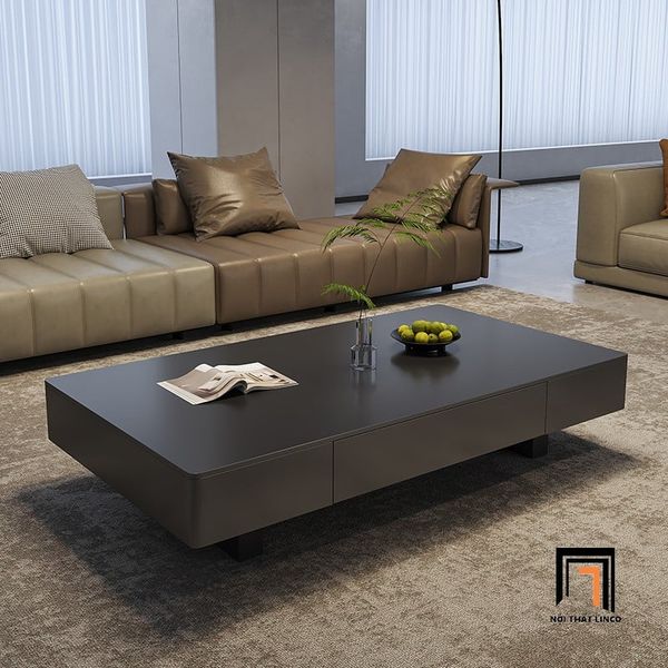 bàn trà mặt ván gỗ 1m2 màu đen