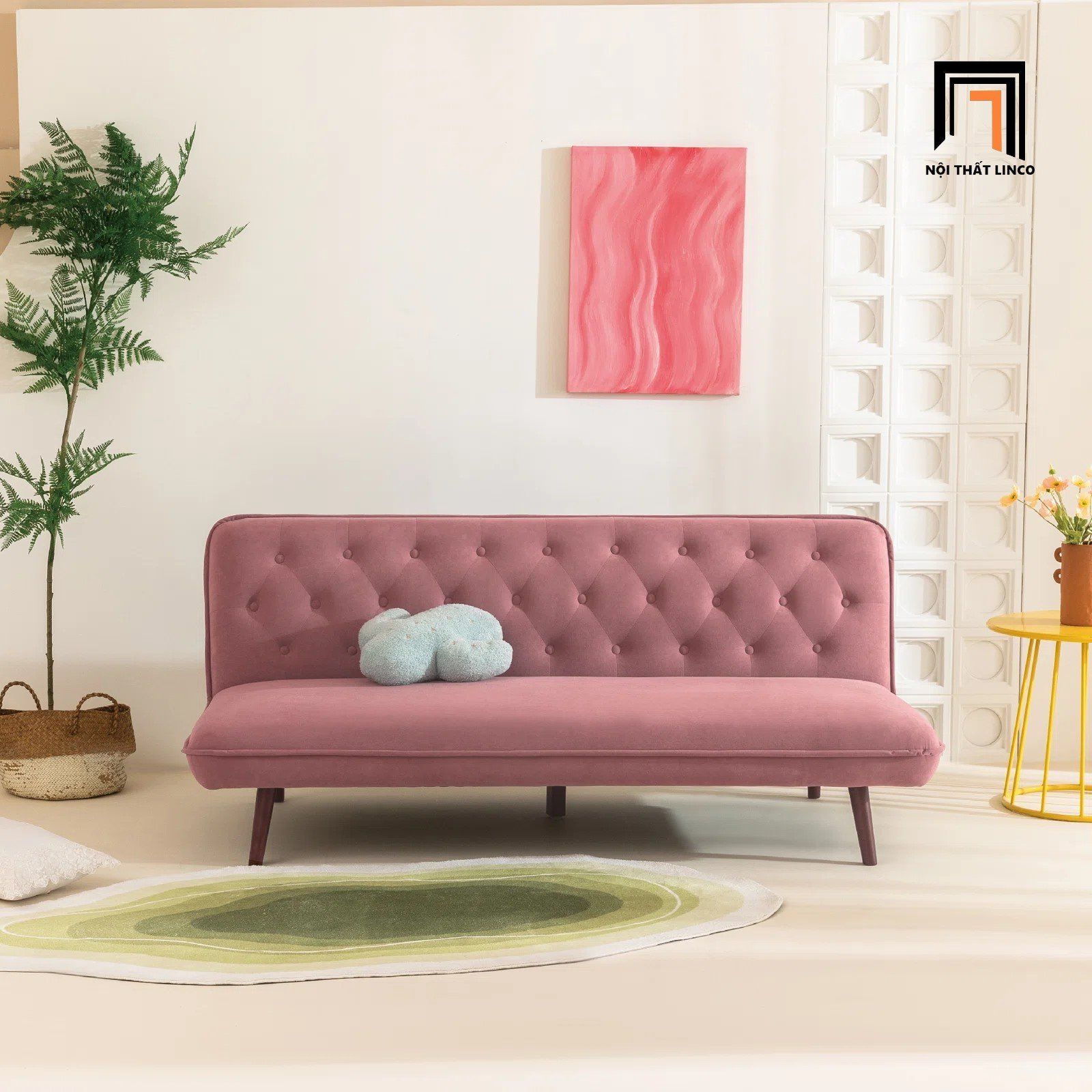  Ghế sofa sang trọng giật nút GB68 Jolee 1m8 màu hồng phấn 