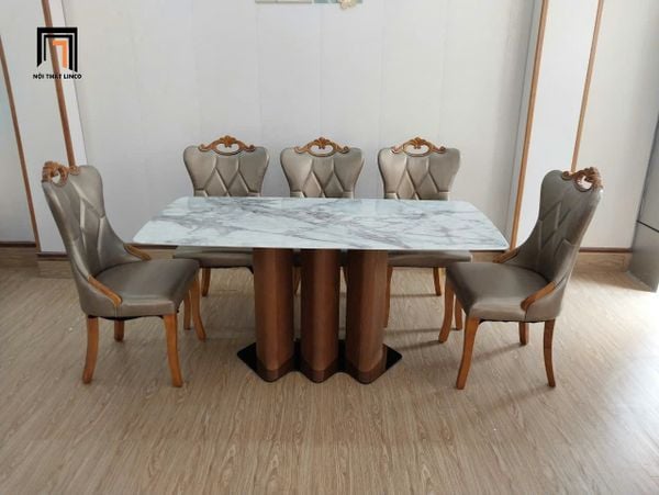 bàn ăn mặt đá sang trọng 6 ghế