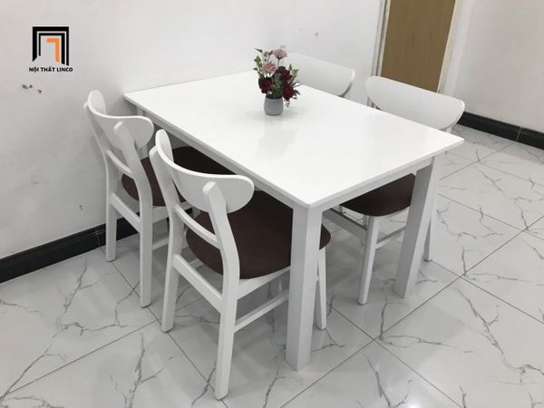 bộ bàn ghế ăn dài 1m2 màu trắng
