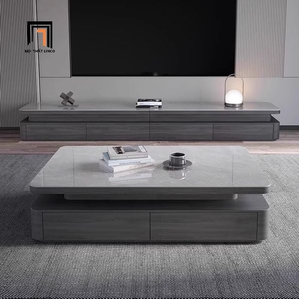bàn sofa phòng khách xám hiện đại