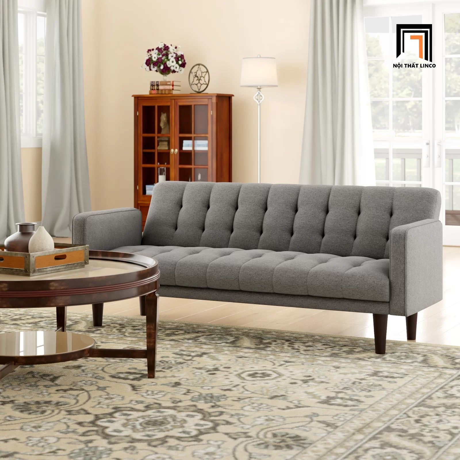  Ghế sofa giường gấp gọn dài 2m GB76 Batrie màu xám giá rẻ 