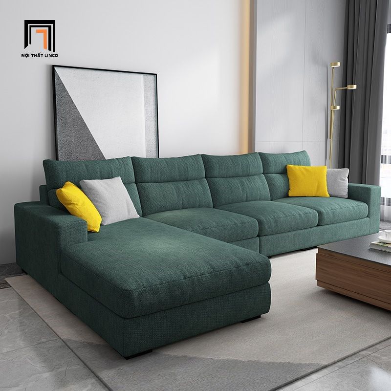  Bộ ghế sofa góc L vải nỉ giá rẻ GT196 Elviso 3m x 1m6 xanh lá 