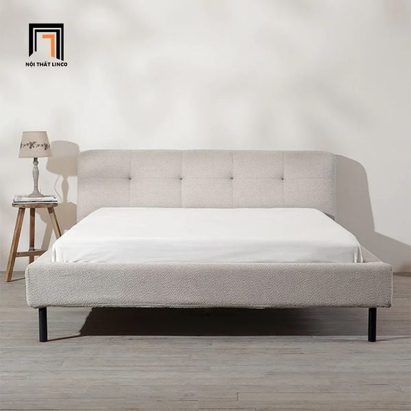 giường ngủ bọc nệm màu trắng kem