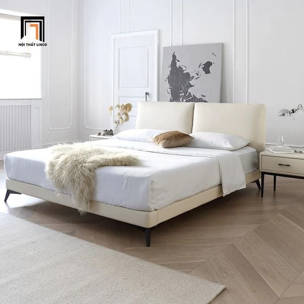 giường ngủ bọc vải trắng kem